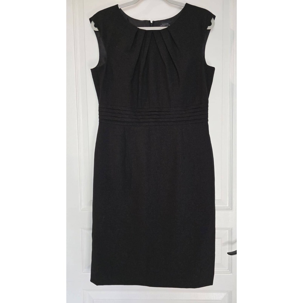 Tahari Arthur S. Levine Black Shimmer Pleated Sheath Dress Size 10